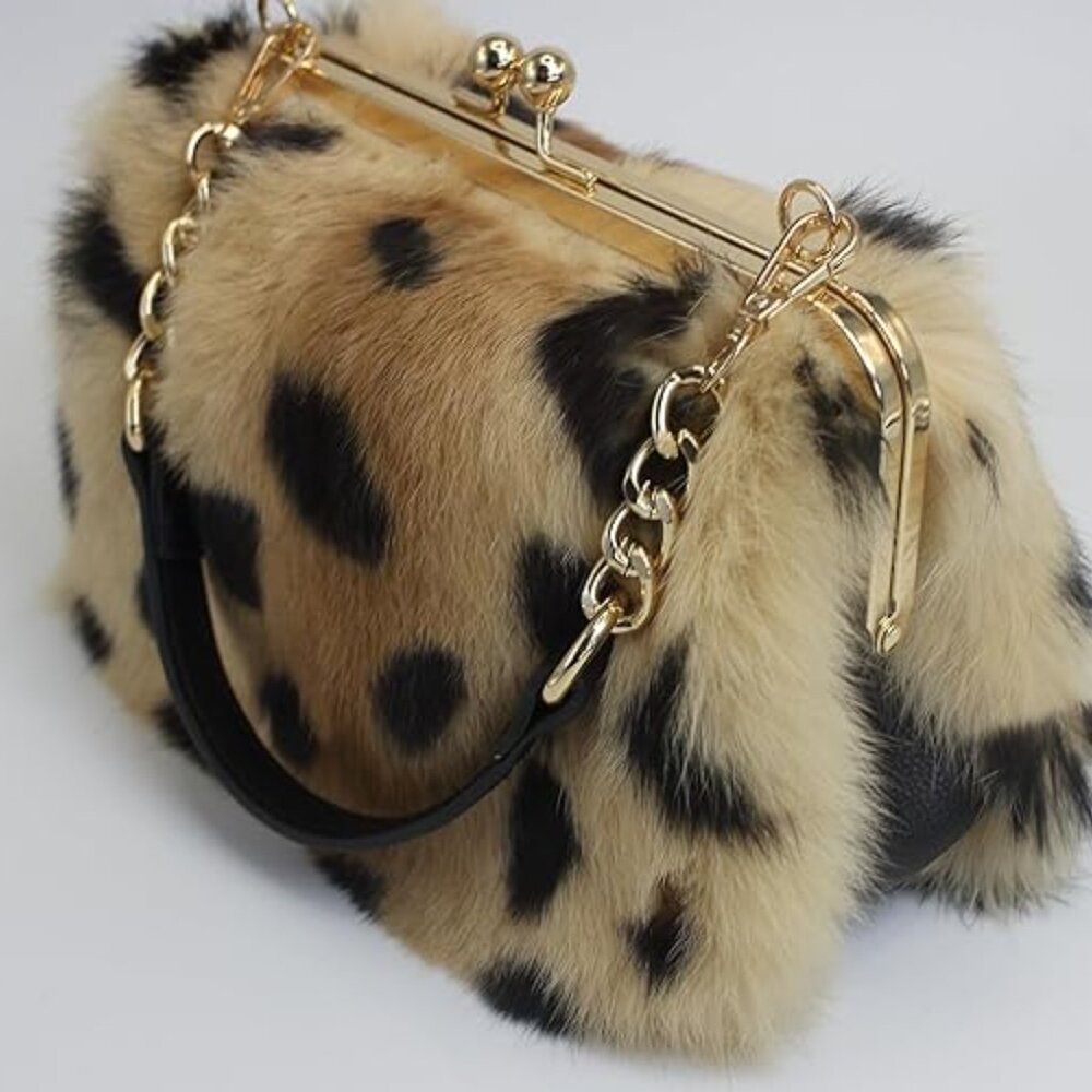 Neiman Marcus Elegant Golden Cheetah Print Handbag